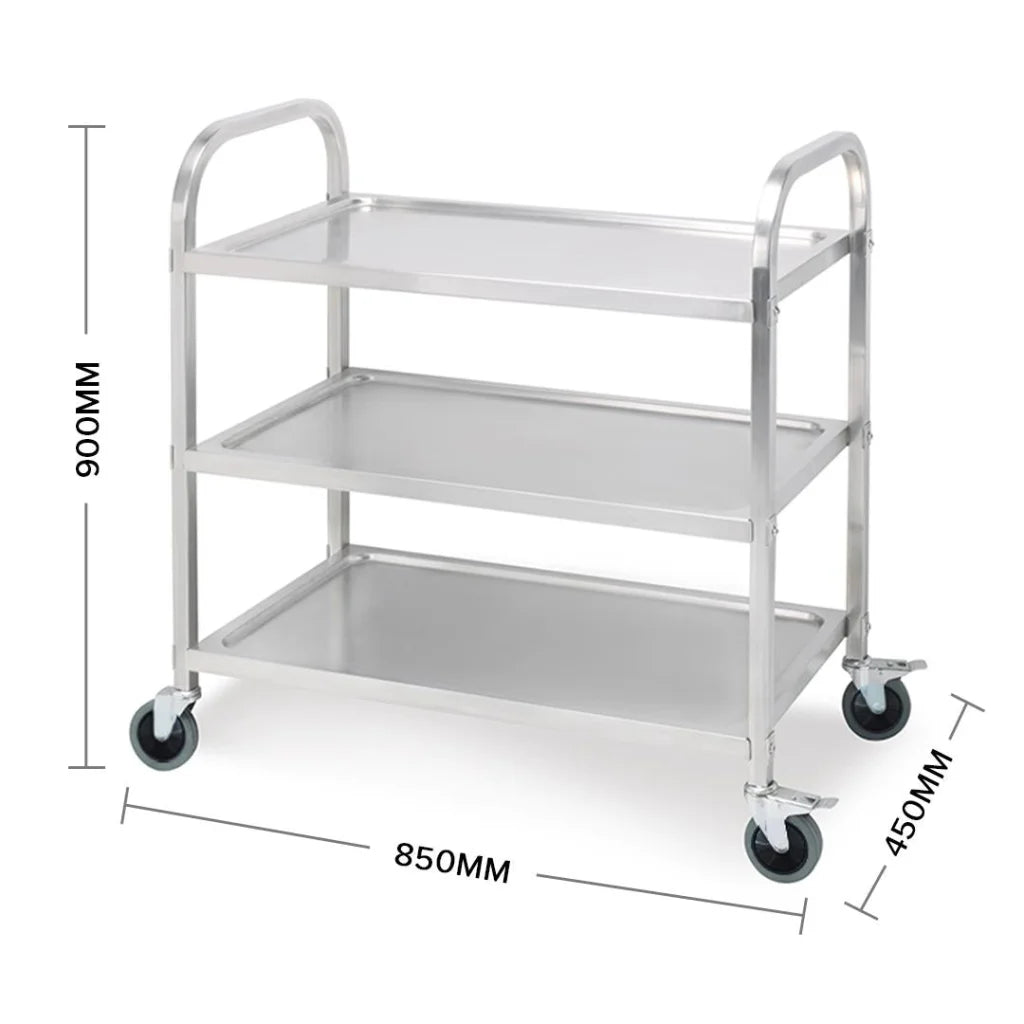 Stainless Steel Kitchen Dining Food Cart Trolley 3 Tier Utility 85x45x90cm - Medium - Premium