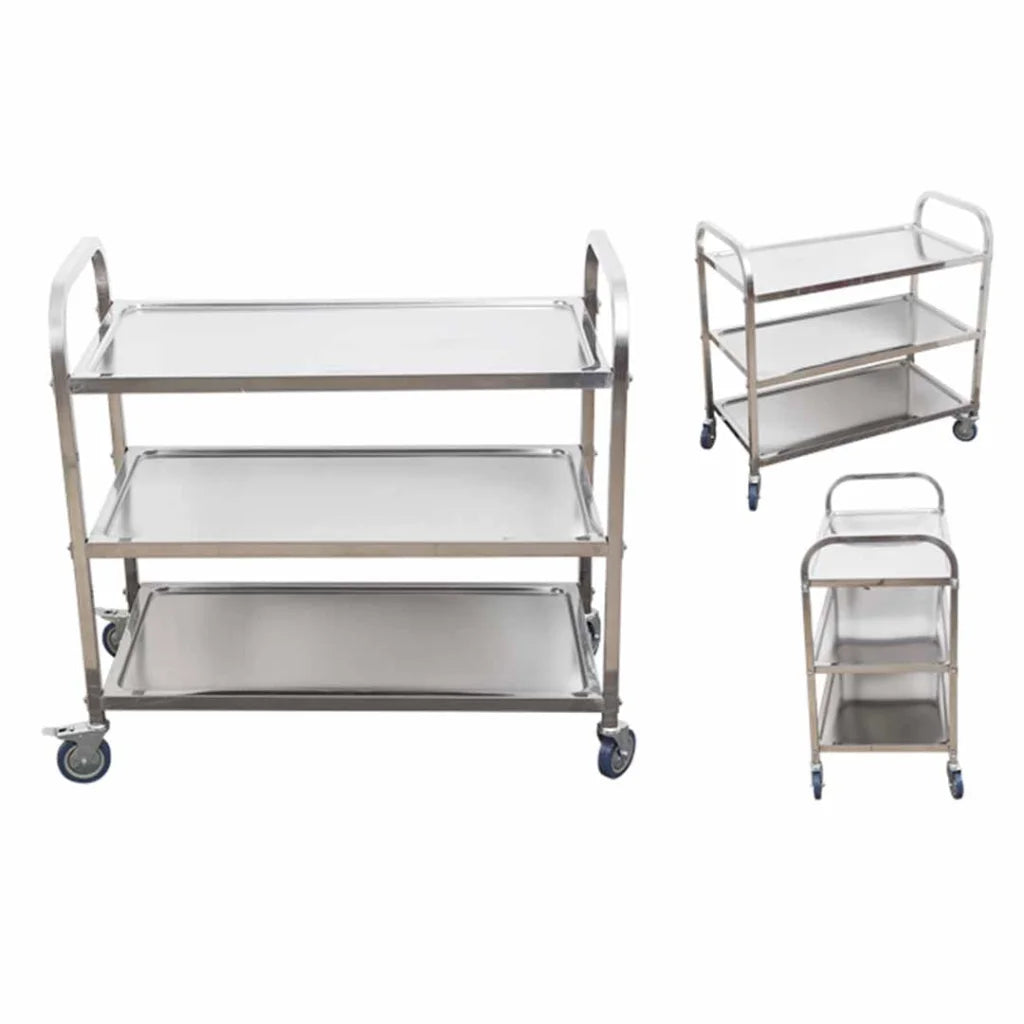 Stainless Steel Kitchen Dining Food Cart Trolley 3 Tier Utility 85x45x90cm - Medium - Premium