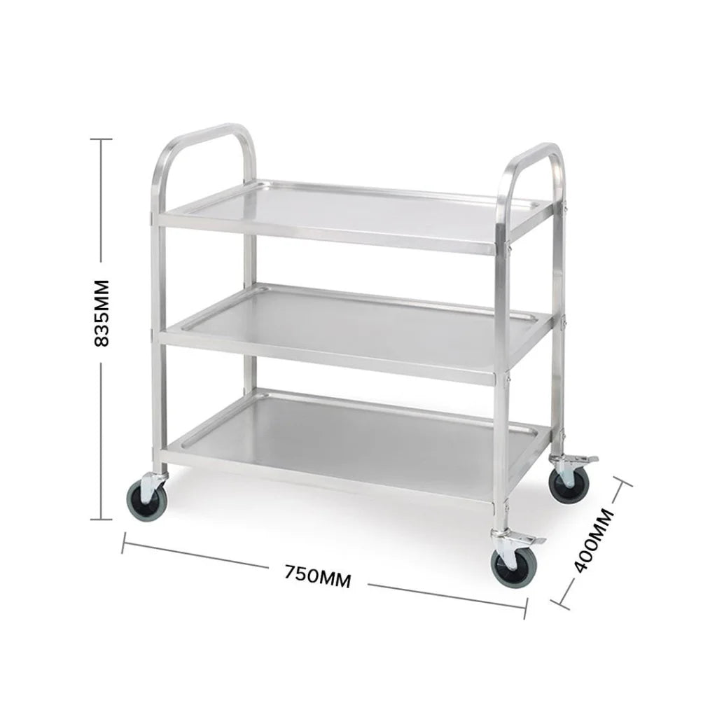 Stainless Steel Kitchen Dinning Food Cart 2X 3 Tier 75×40×83.5cm Utility Trolley Small