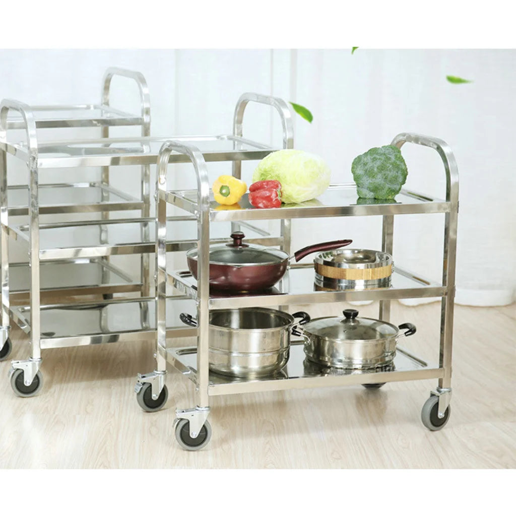 Stainless Steel Kitchen Dinning Food Cart 2X 3 Tier 85×45×90cm Utility Trolley Medium