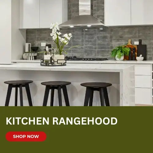 Stainless steel kitchen rangehood with a sleek, modern design.