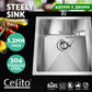 Silver steel 390x450mm stainless kitchen sink with display setup and product form