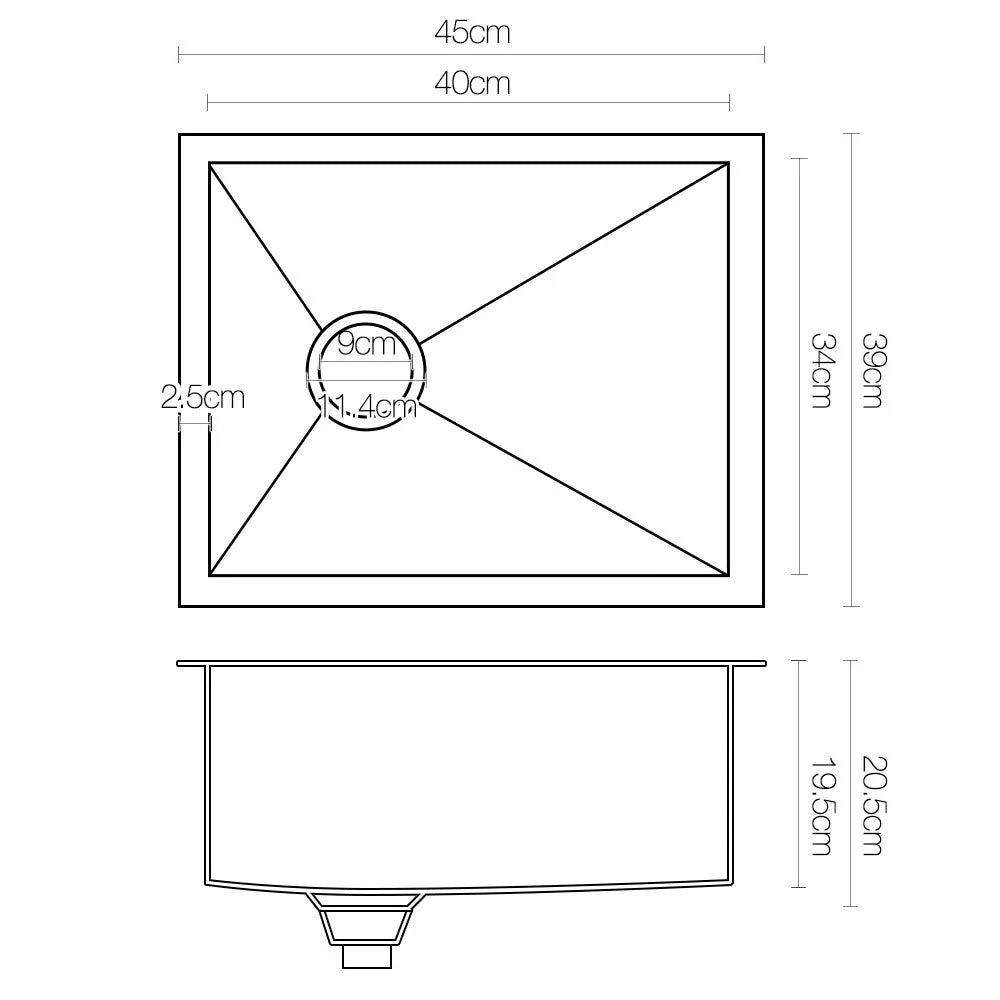 Stainless Steel Kitchen Sink 390X450MM Under