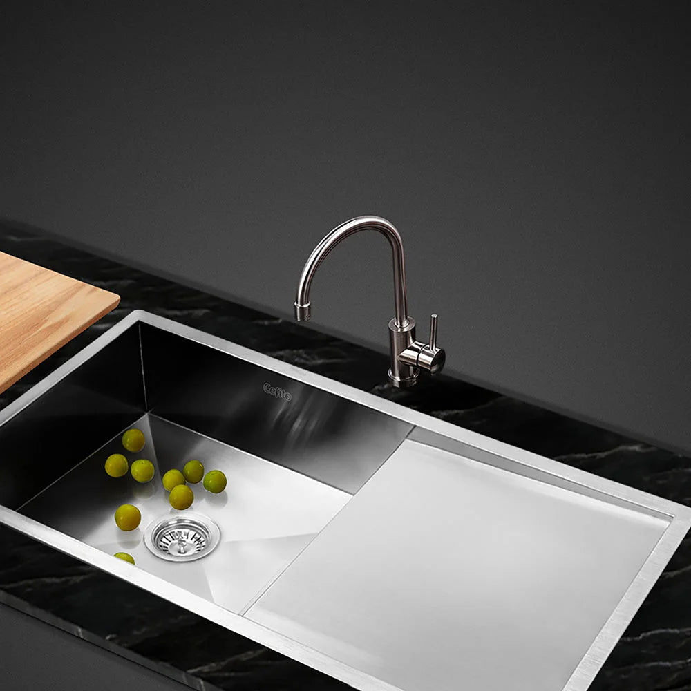 Silver steel 96cm kitchen sink with silver basin surface and square drain holes