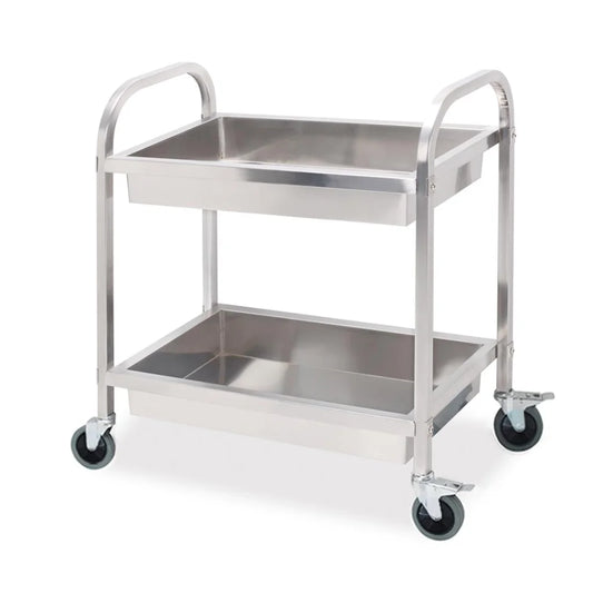 Stainless Steel Kitchen Trolley 2 Tier Bowl Collect Service Food Cart 75x40x83cm - Small - Premium