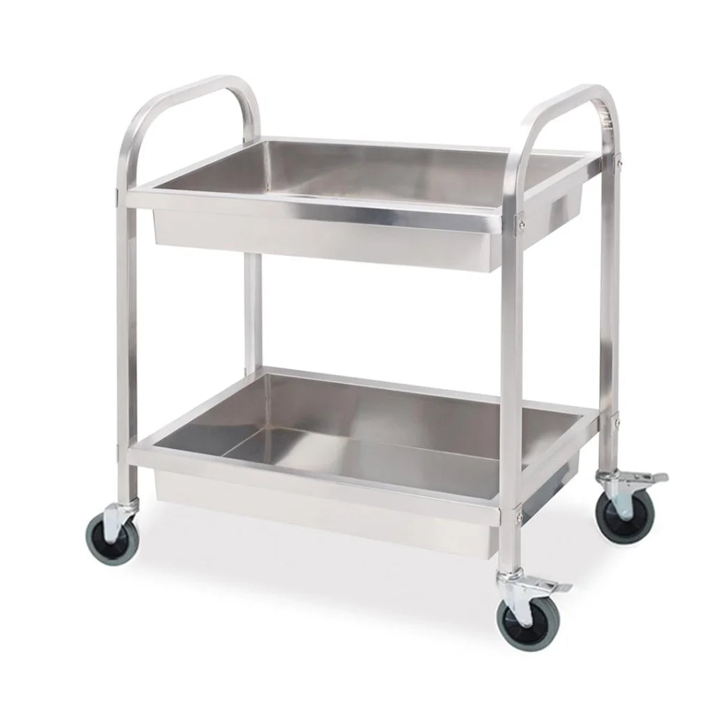 Stainless Steel Kitchen Trolley 2 Tier Bowl Collect Service Food Cart 85x45x90cm - Medium - Premium