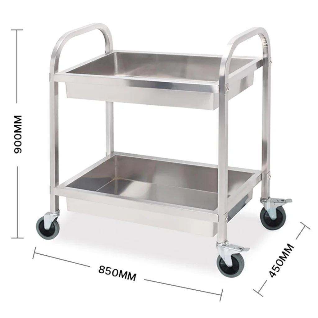 Stainless Steel Kitchen Trolley 2 Tier Bowl Collect Service Food Cart 85x45x90cm - Medium - Premium
