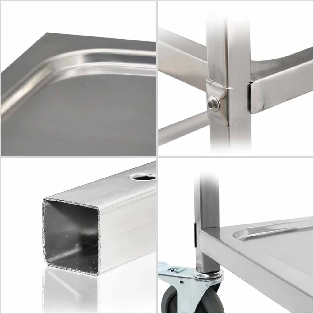 Stainless Steel Kitchen Trolley 2 Tier Bowl Collect Service Food Cart 95x50x95cm - Large - Premium