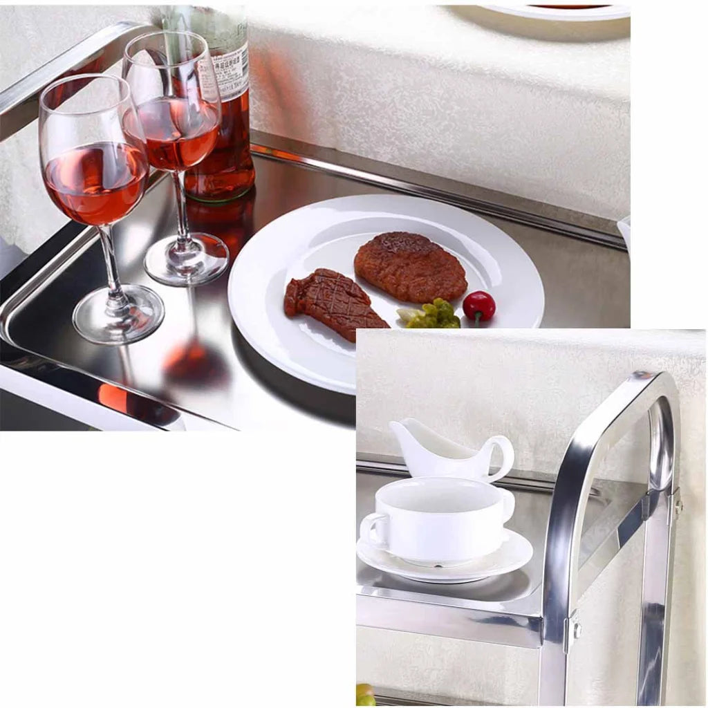 Stainless Steel Kitchen Trolley 2 Tier Bowl Collect Service Food Cart 95x50x95cm - Large - Premium