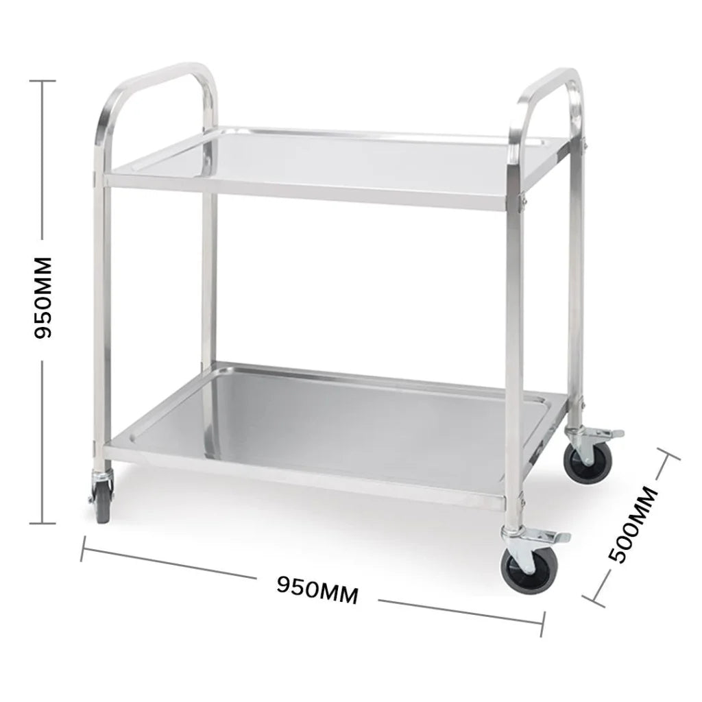 Stainless Steel Kitchen Trolley 2 Tier Bowl Collect Service Food Cart 95x50x95cm - Large - Premium