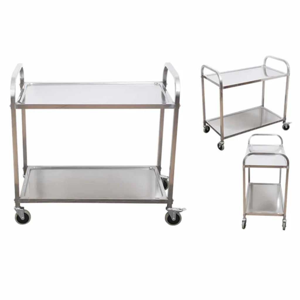 Stainless Steel Kitchen Trolley 2 Tier Bowl Collect Service Food Cart 95x50x95cm - Large - Premium