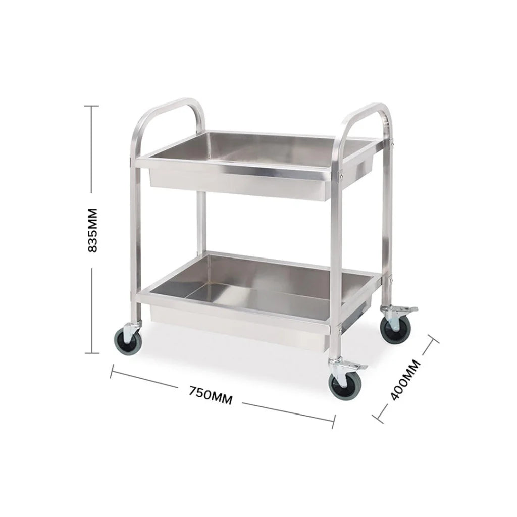 Stainless Steel Kitchen Trolley 2X 2 Tier 75×40×83cm Bowl Collect Service Food Cart Small