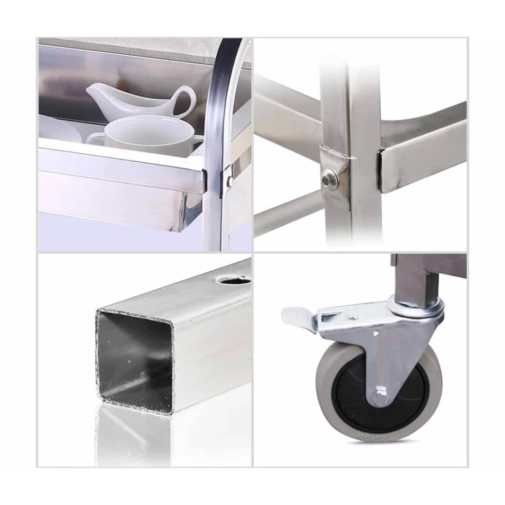 Stainless Steel Kitchen Trolley 2X 2 Tier 75×40×83cm Bowl Collect Service Food Cart Small