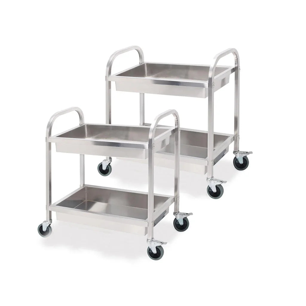 Stainless Steel Kitchen Trolley 2X 2 Tier 95×50×95cm Bowl Collect Service Food Cart Large