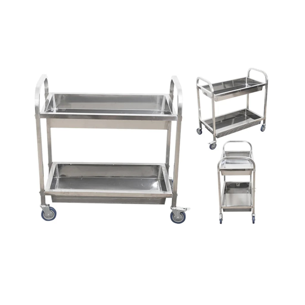 Stainless Steel Kitchen Trolley 2X 2 Tier 95×50×95cm Bowl Collect Service Food Cart Large