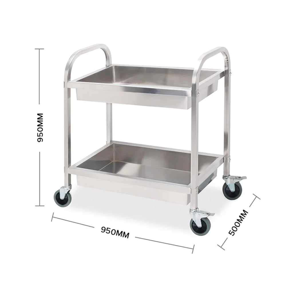 Stainless Steel Kitchen Trolley 2X 2 Tier 95×50×95cm Bowl Collect Service Food Cart Large
