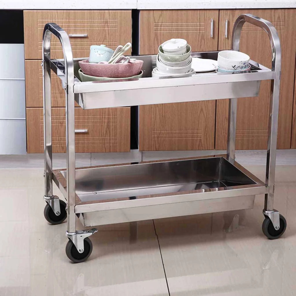 Stainless Steel Kitchen Trolley Cart 2 Tiers Dining Food Utility 955095cm - Large - Premium