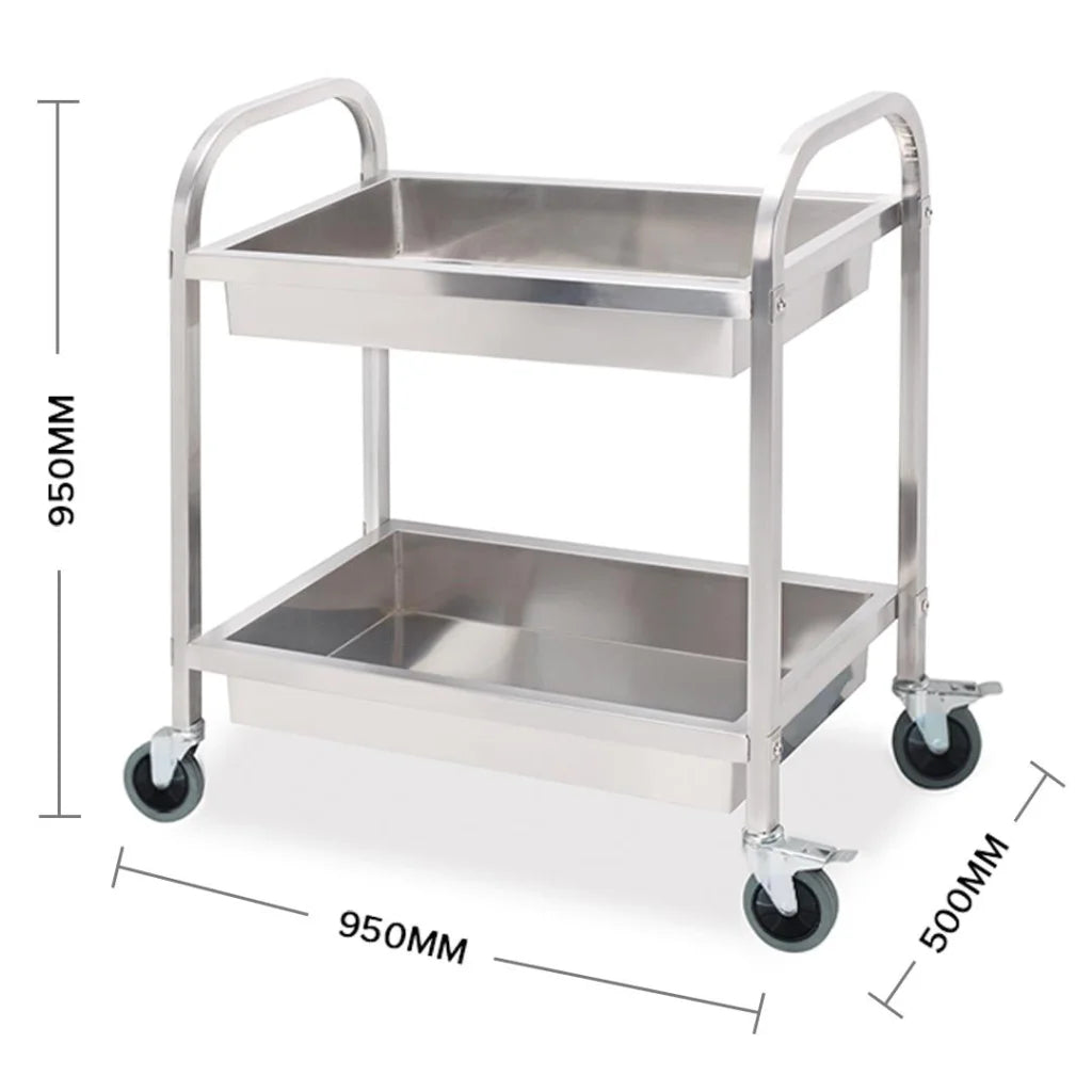 Stainless Steel Kitchen Trolley Cart 2 Tiers Dining Food Utility 955095cm - Large - Premium