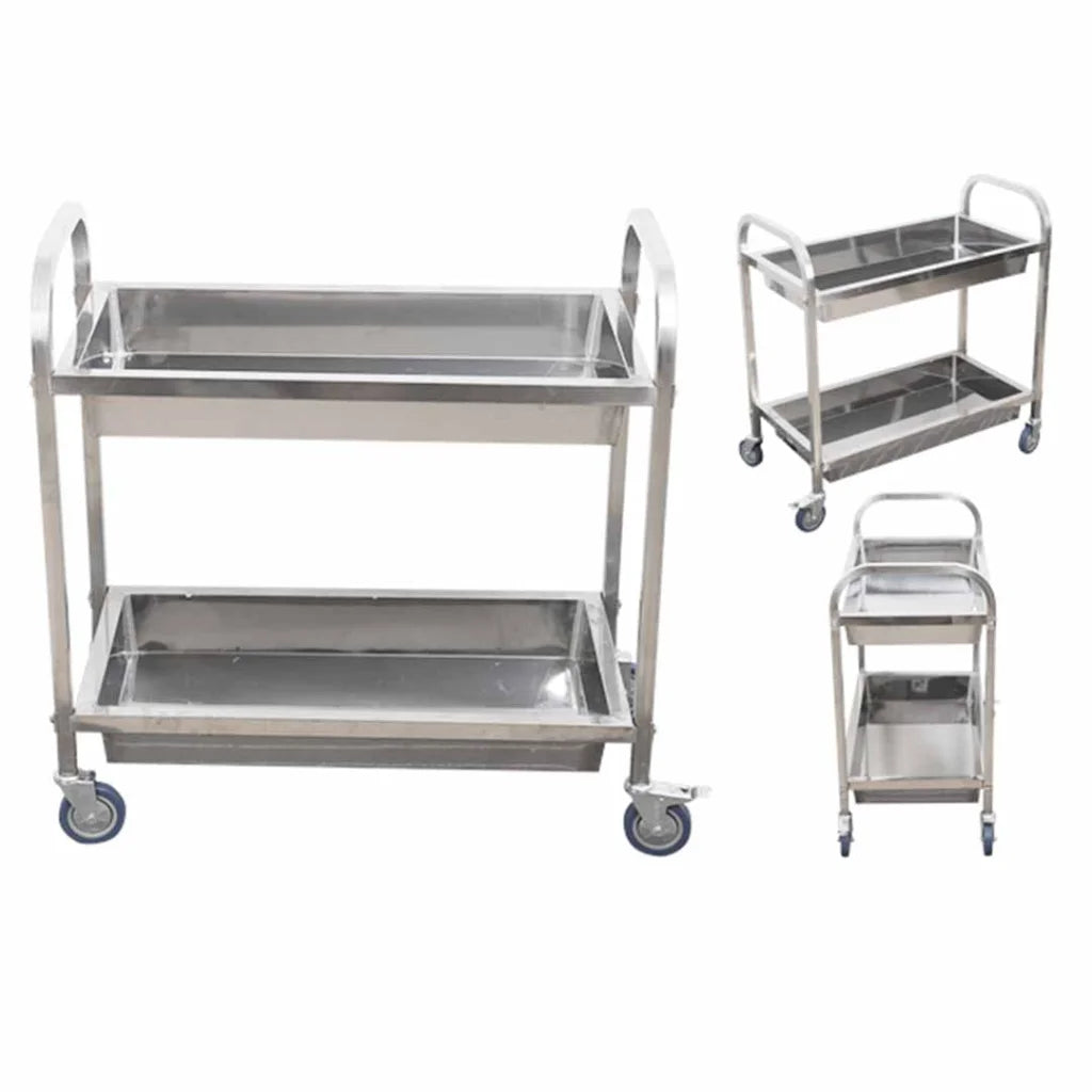 Stainless Steel Kitchen Trolley Cart 2 Tiers Dining Food Utility 955095cm - Large - Premium
