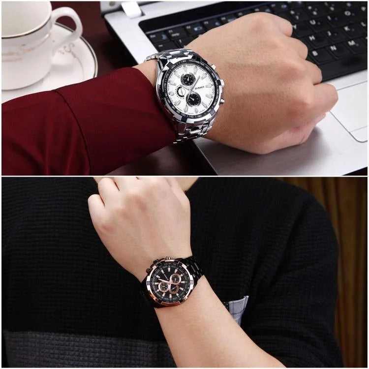 Stainless Steel Men Analog Sport Watch - 8023 - Silver Case