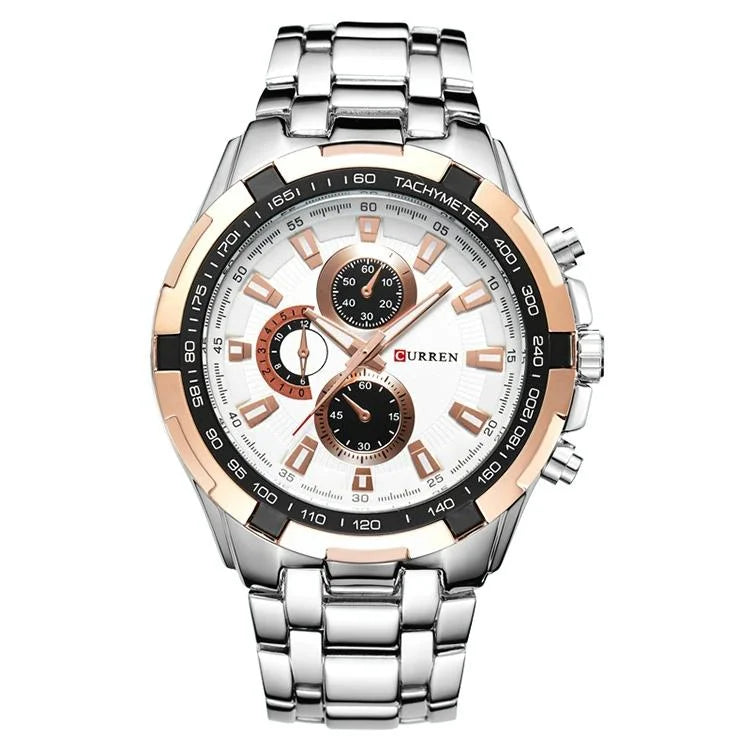 Stainless Steel Men Analog Sport Watch - 8023 - Silver Case