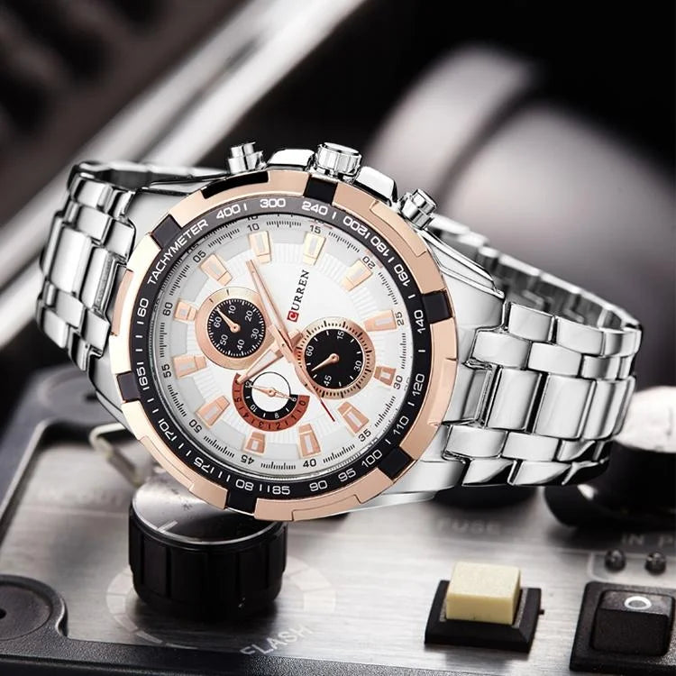 Stainless Steel Men Analog Sport Watch - 8023 - White Case