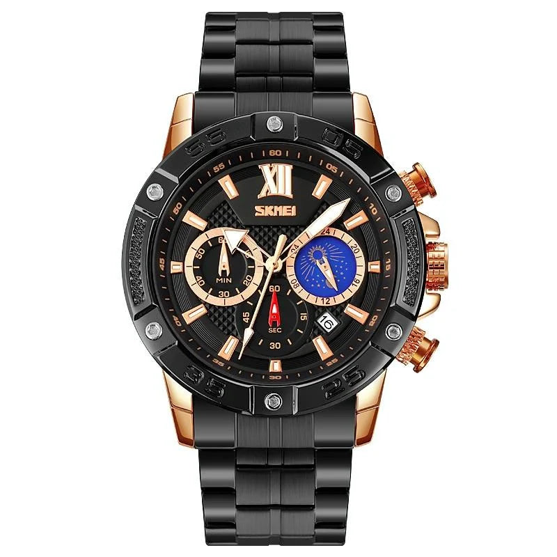 Stainless Steel Men Moonphase Quartz Watch with Strap