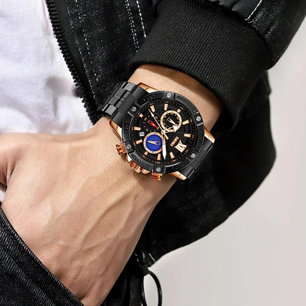Stainless Steel Men Moonphase Quartz Watch with Strap