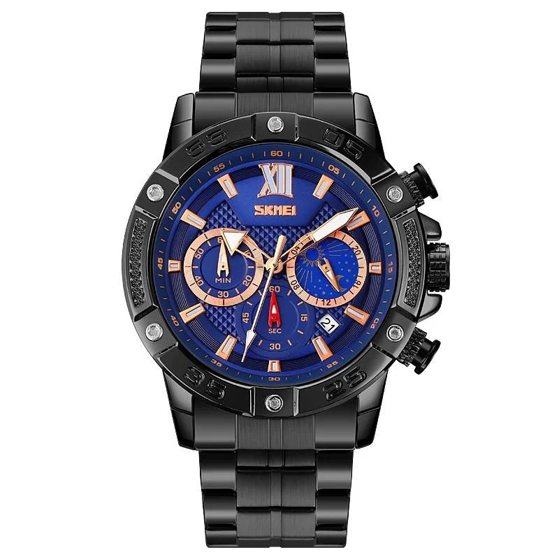 Stainless Steel Men Moonphase Quartz Watch with Strap