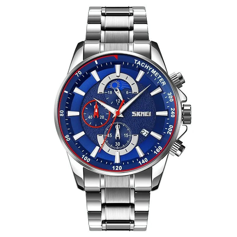 Stainless Steel Men Moonphase Watch with Date - Black