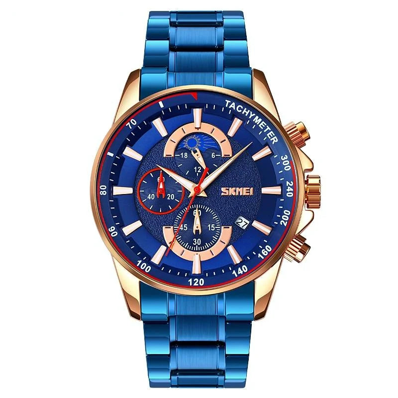 Stainless Steel Men Moonphase Watch with Date - Silver