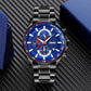 Stainless Steel Men Moonphase Watch with Date - Silver Blue