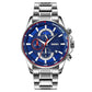 Stainless Steel Men Moonphase Watch with Date - Silver Blue
