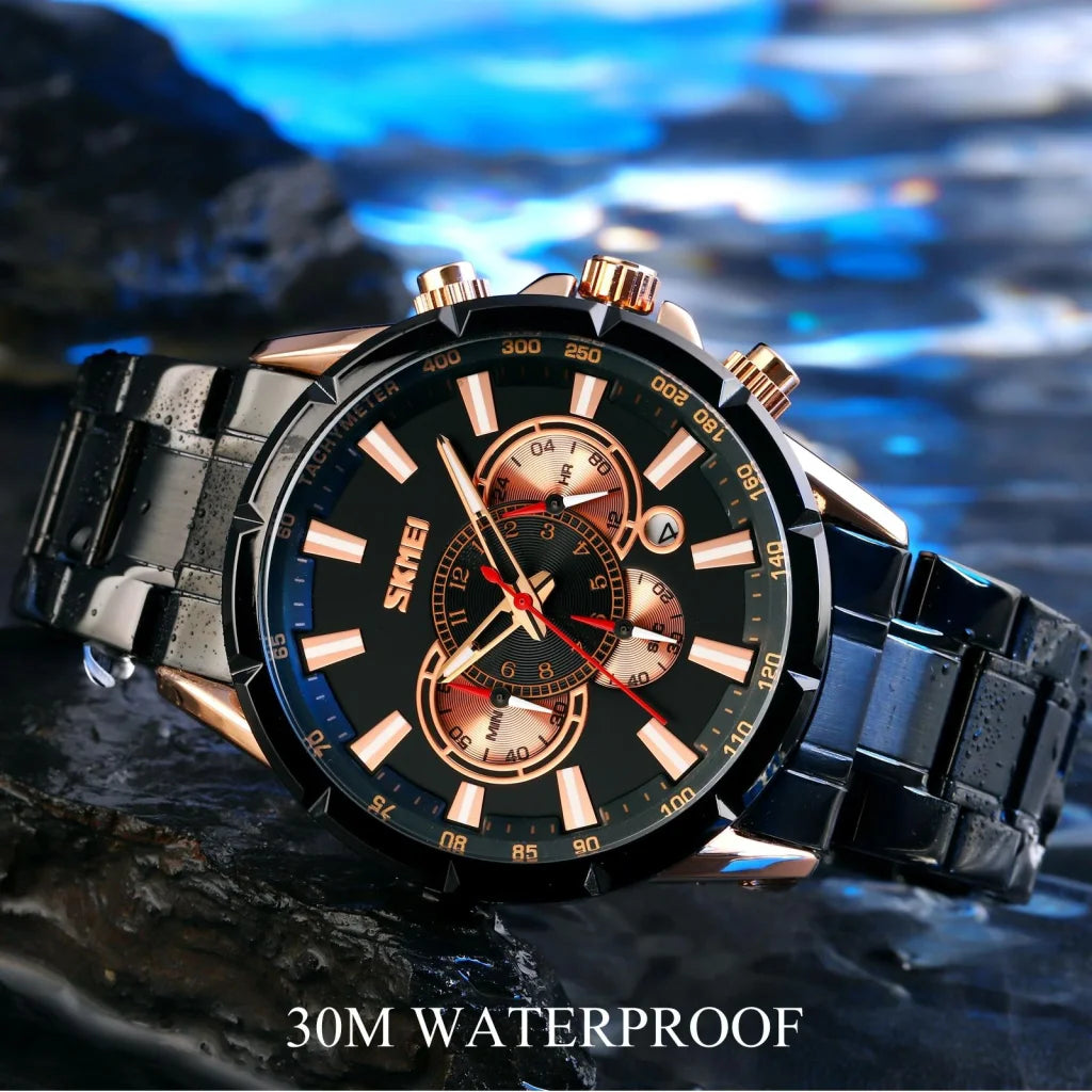 Stainless Steel Men Quartz Watch with Calendar - 9241