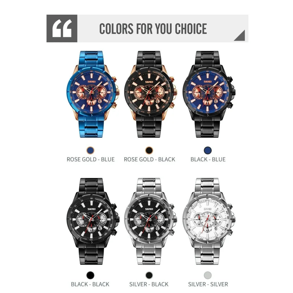 Stainless Steel Men Quartz Watch with Calendar - 9241