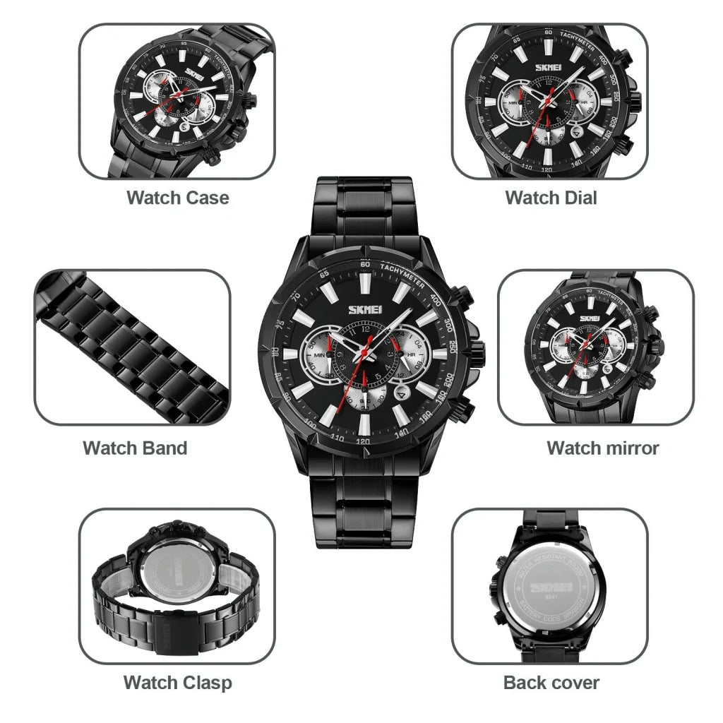 Stainless Steel Men Quartz Watch with Calendar - 9241