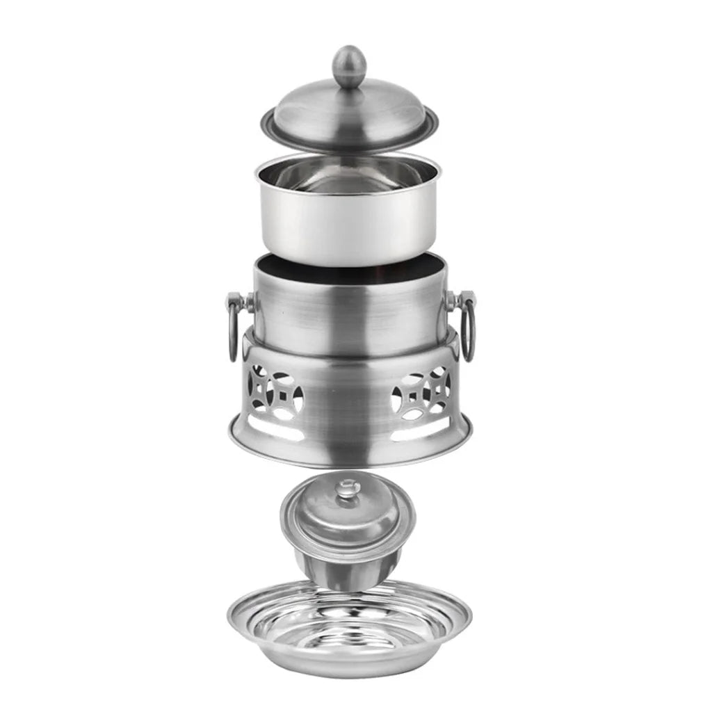 Stainless Steel Mini Asian Buffet Hot Pot 4X Single Person Shabu Alcohol Stove Burner with Lid