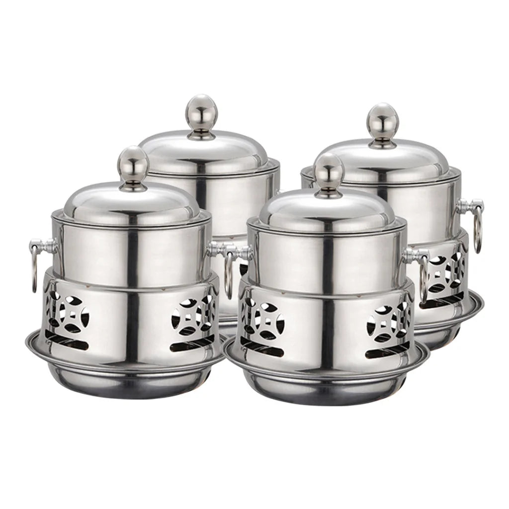 Stainless Steel Mini Asian Buffet Hot Pot 4X Single Person Shabu Alcohol Stove Burner with Lid
