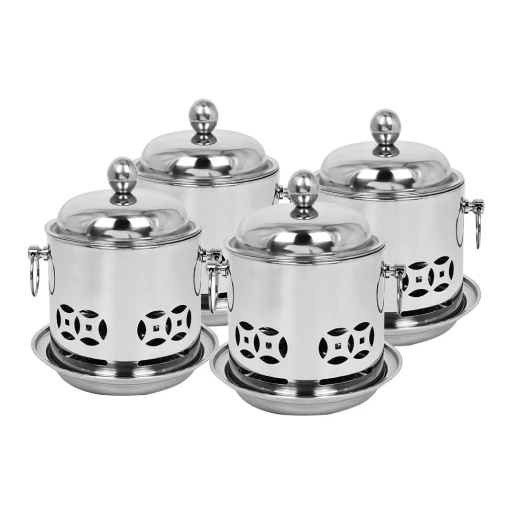 Stainless Steel Mini Asian Buffet Hot Pot 4X Single Person Shabu Alcohol Stove Burner with Lid