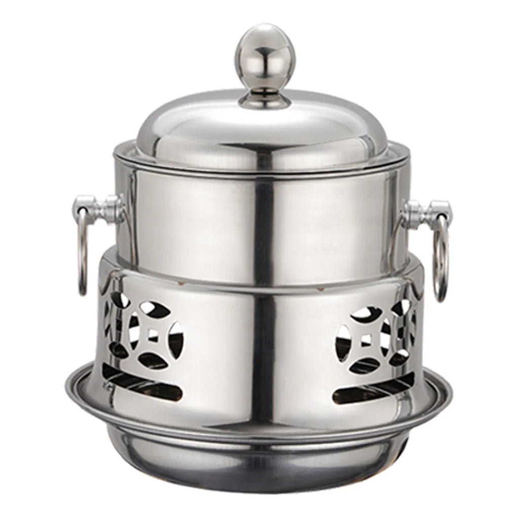 Stainless Steel Mini Asian Buffet Hot Pot Premium Single Person Shabu Alcohol Stove Burner with Glass Lid