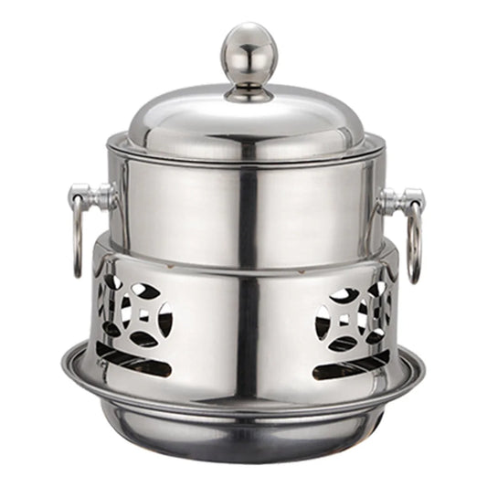 Stainless Steel Mini Asian Buffet Hot Pot Premium Single Person Shabu Alcohol Stove Burner with Glass Lid