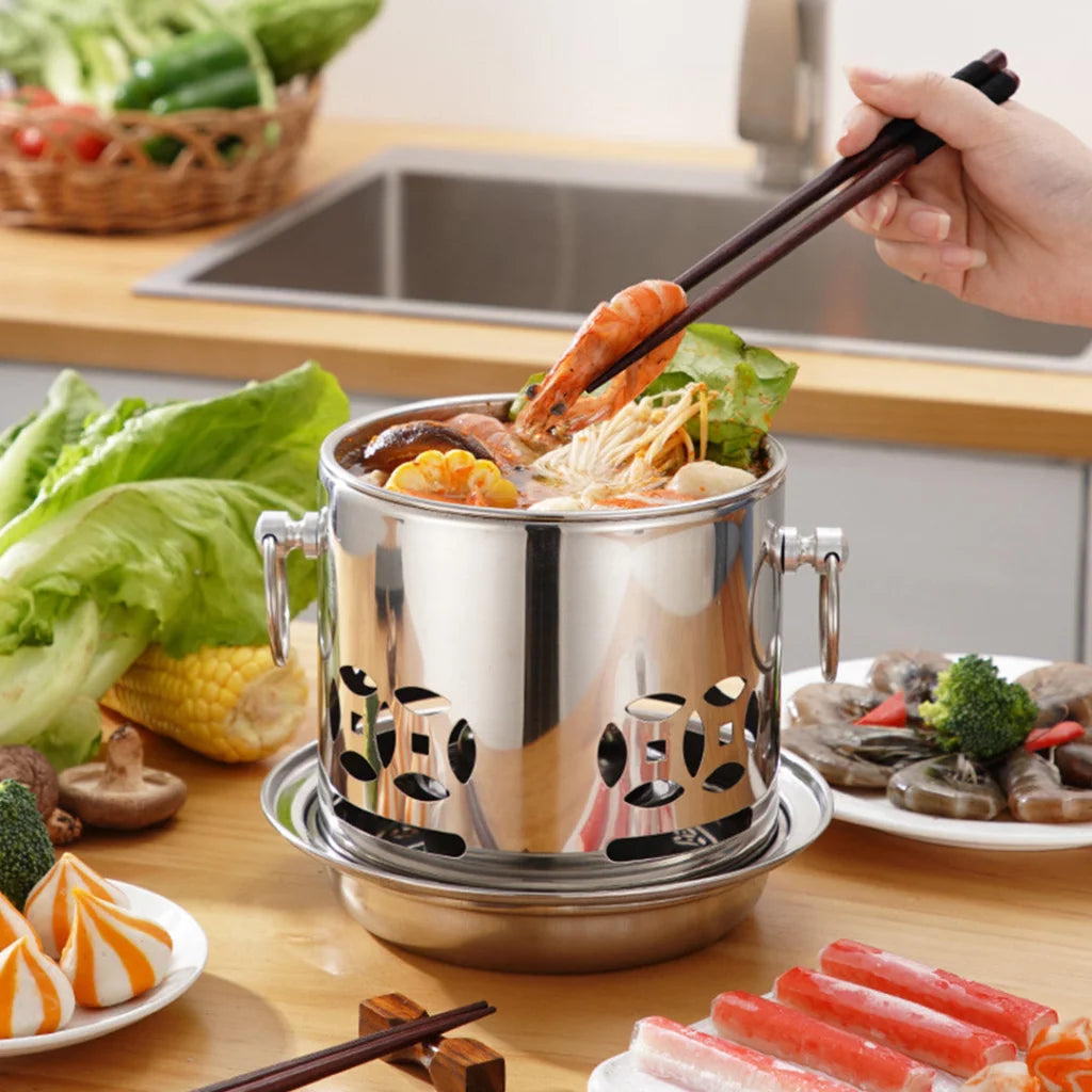 Stainless Steel Mini Asian Buffet Hot Pot Premium Single Person Shabu Alcohol Stove Burner with Lid