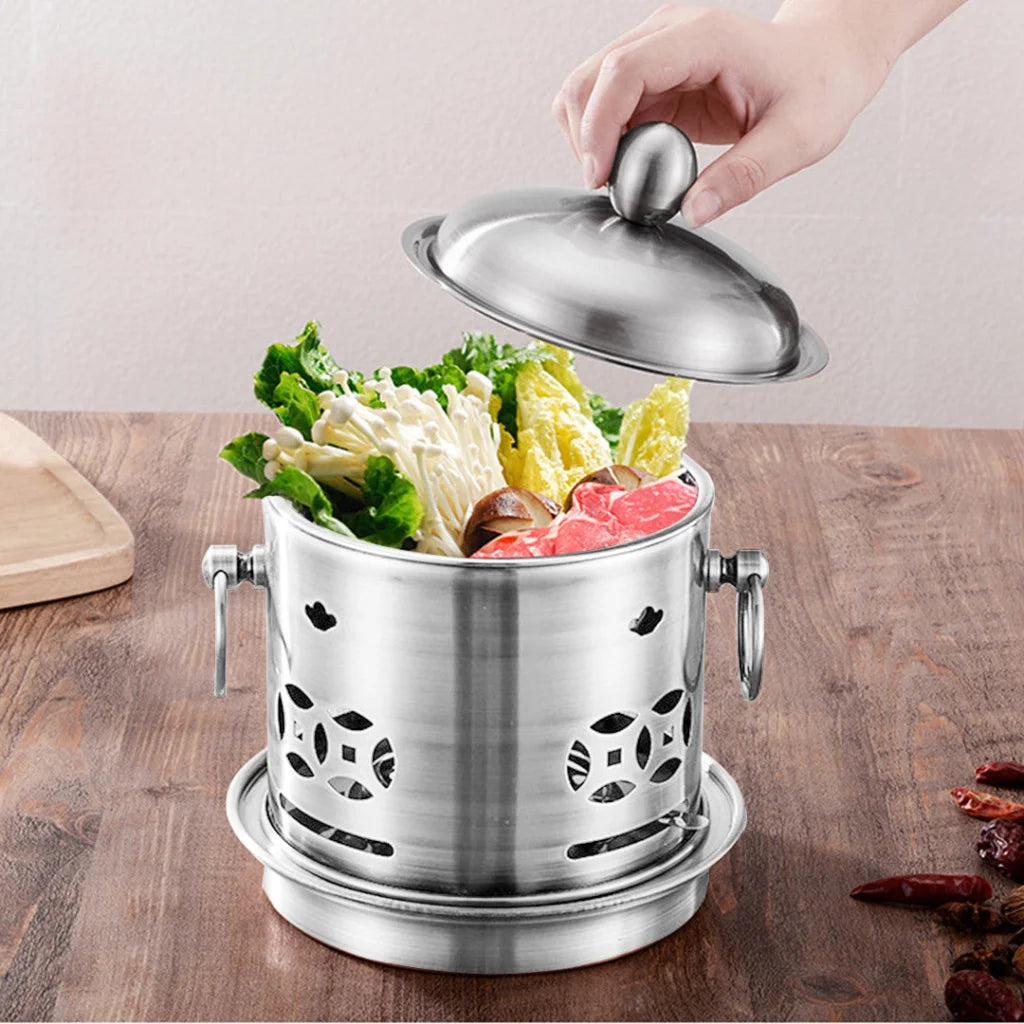 Stainless Steel Mini Asian Buffet Hot Pot Premium Single Person Shabu Alcohol Stove Burner with Lid