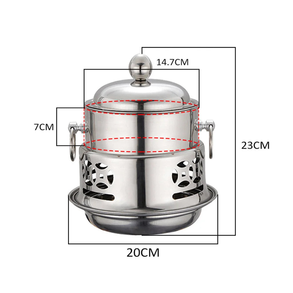 Stainless Steel Mini Asian Buffet Hot Pot Premium Single Person Shabu Alcohol Stove Burner with Glass Lid