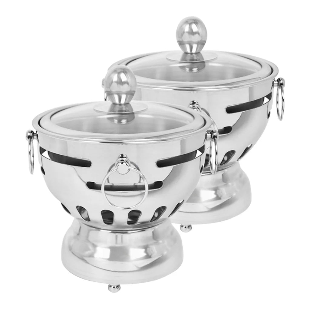 Stainless Steel Mini Asian Buffet Hot Pot Set of 2 for Single Person with Glass Lid