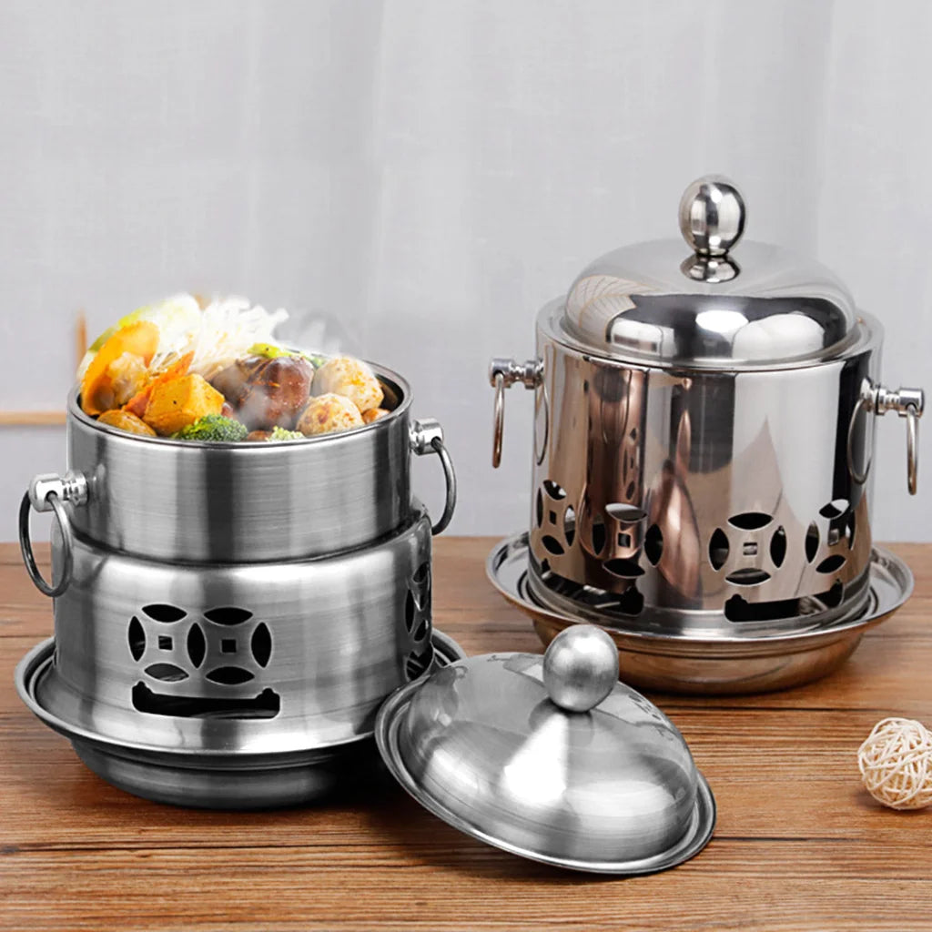 Stainless Steel Mini Asian Buffet Hot Pot Set of 2 for Single Person with Lid