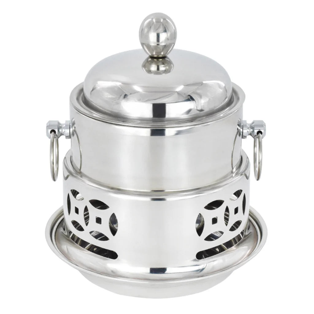 Stainless Steel Mini Asian Buffet Hot Pot Set of 2 for Single Person with Lid