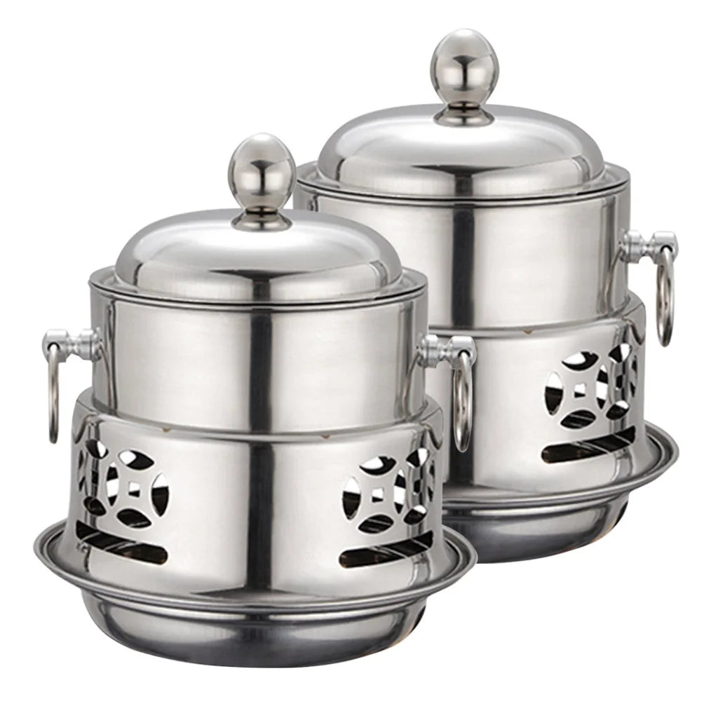 Stainless Steel Mini Asian Buffet Hot Pot Set of 2 for Single Person with Lid