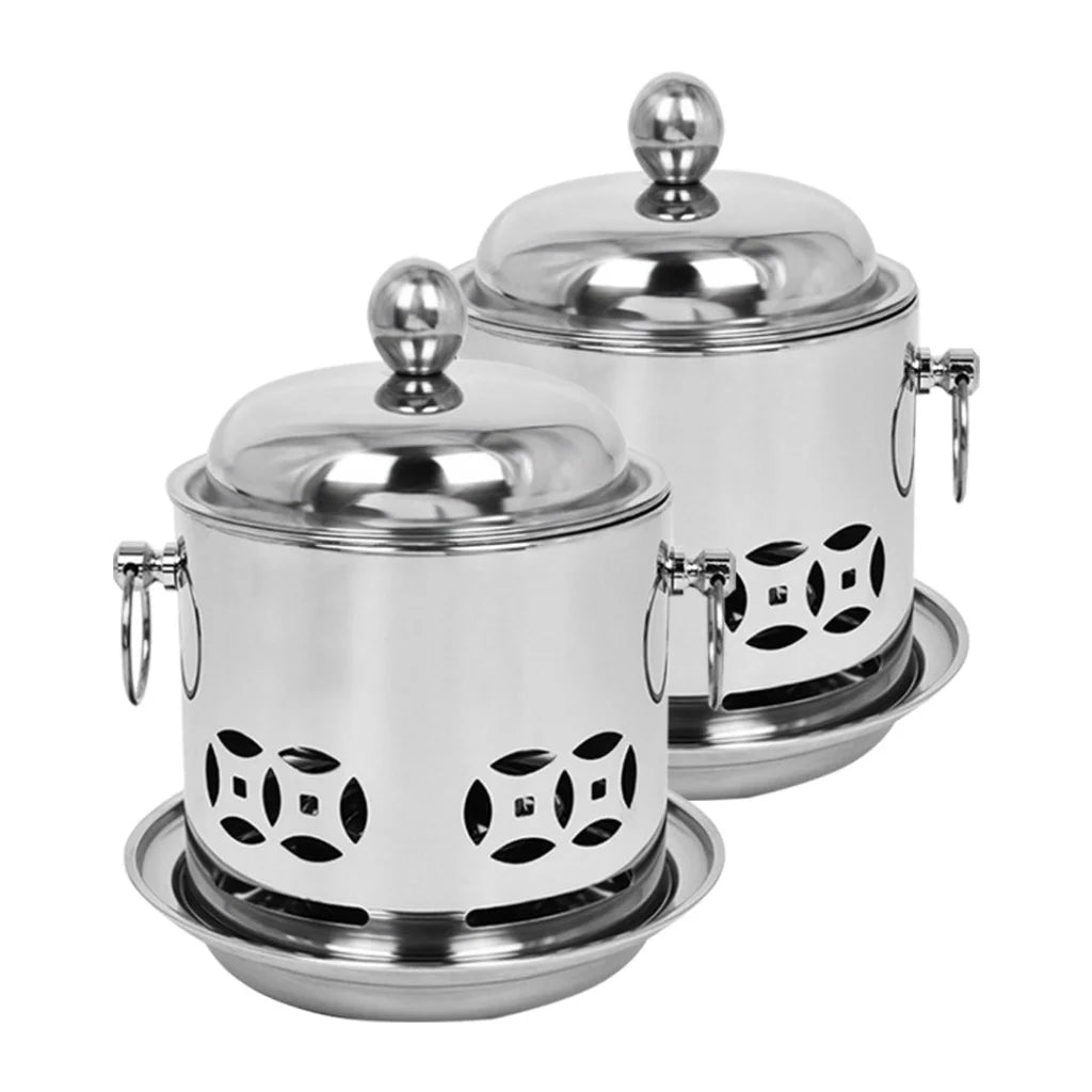 Stainless Steel Mini Asian Buffet Hot Pot Set of 2 for Single Person with Lid