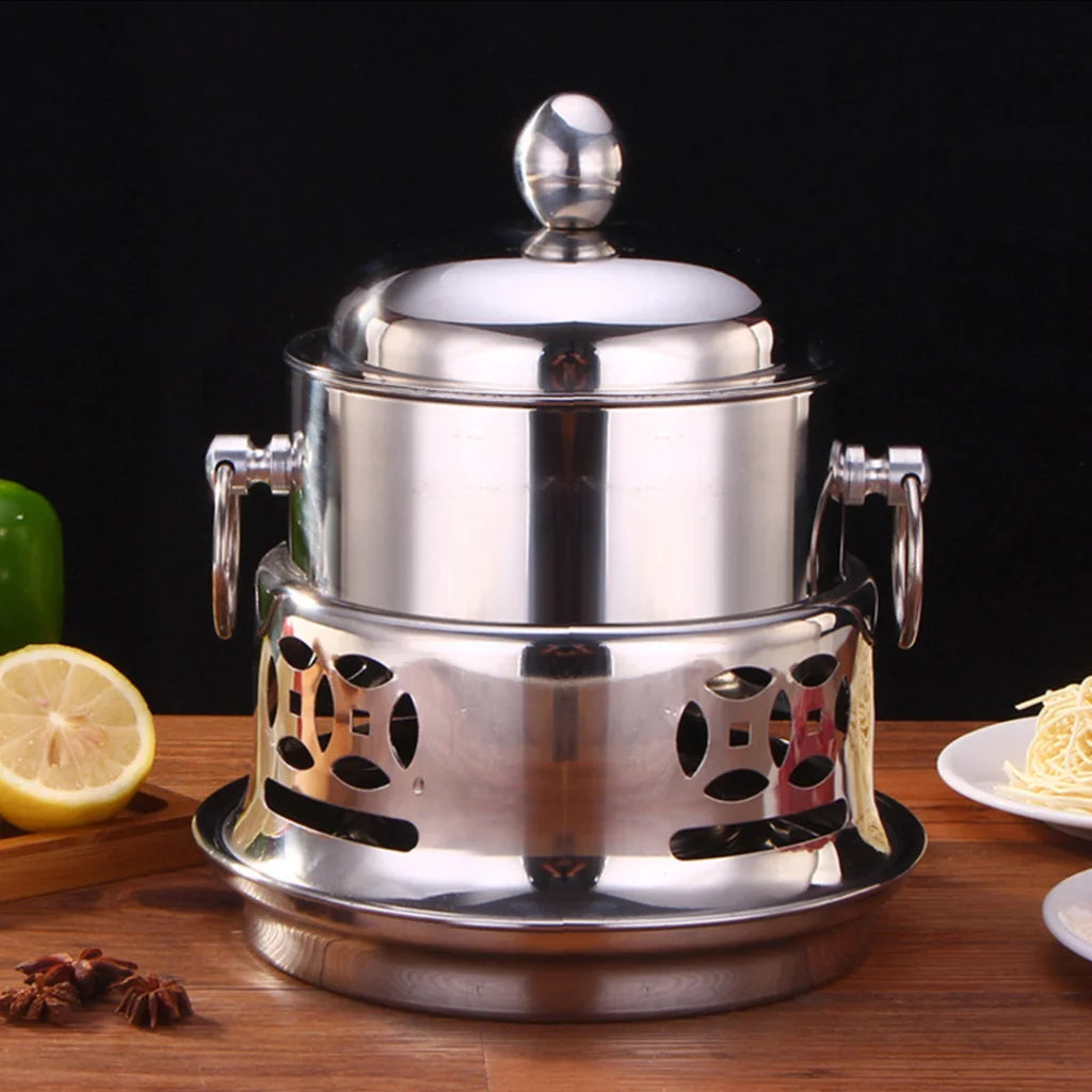 Stainless Steel Mini Asian Buffet Hot Pot Set of 2 for Single Person with Lid